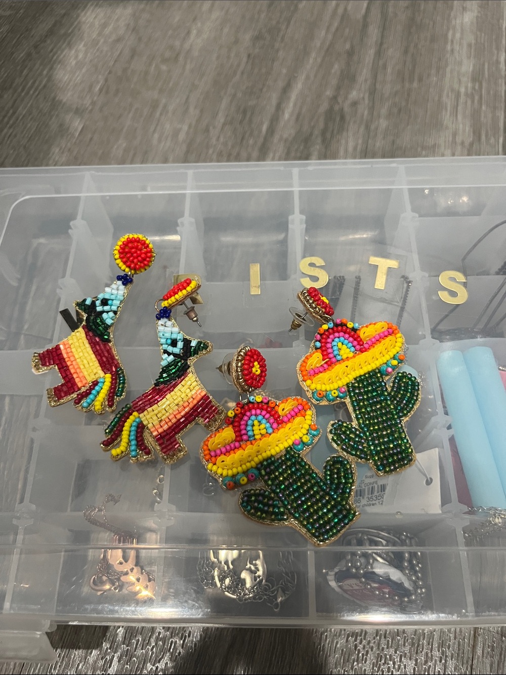 Beaded Multicolor Cactus & Llama Kids Earrings - Colorful Fiesta Accessories